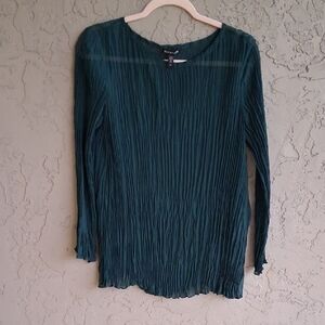 Eileen Fisher Pleated Green Long Sleeve Blouse